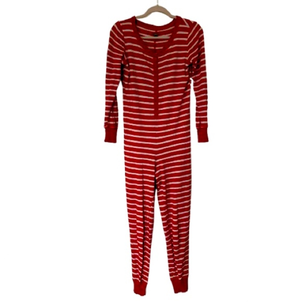 Aerie Christmas Red and White Striped Terry Pajamas One Piece Size Small